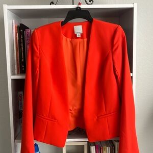 Halogen red polyester, cropped, bright, red blazer, XS